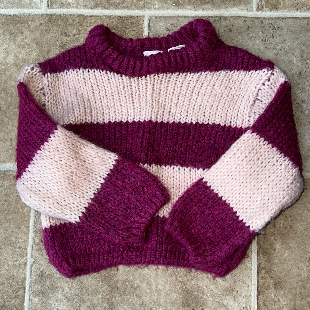 Zara Toddler Girls Striped Knit Sweater Pink and Purple 18-24M